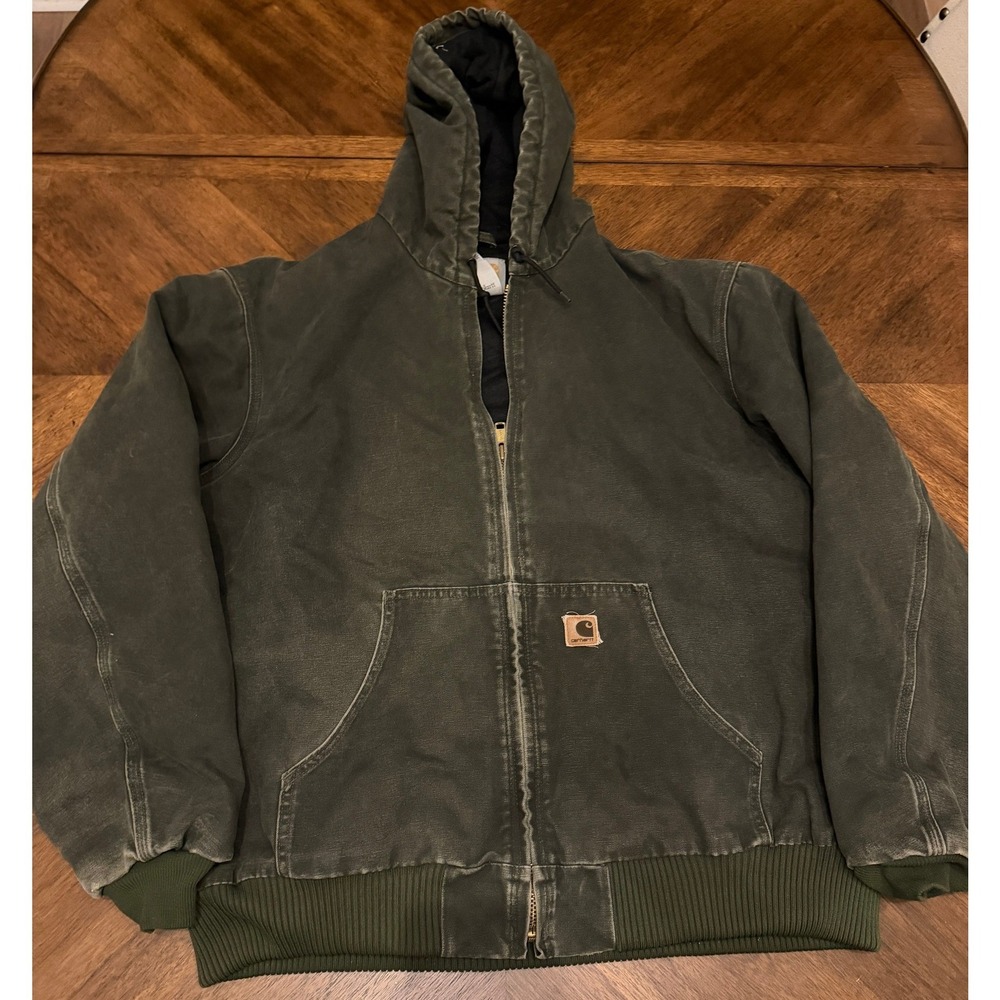 Carhartt J130 MOS Moss Green Sandstone Duck Active Jacket Hooded Mens 2XL Tall